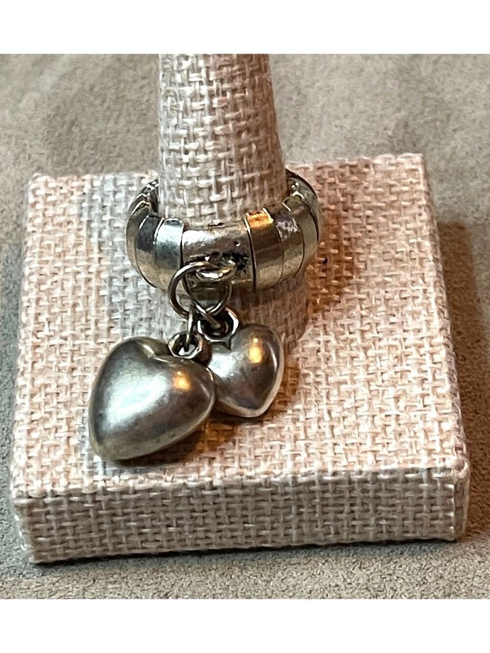 Vintage Y2K Matte Silver Toned Stretch Charm Adjustable Ring Size 7 and up